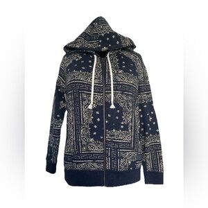 Sonoma Women's Life+Style Boho Zip-Up Hoodie Blue Paisley Size Large